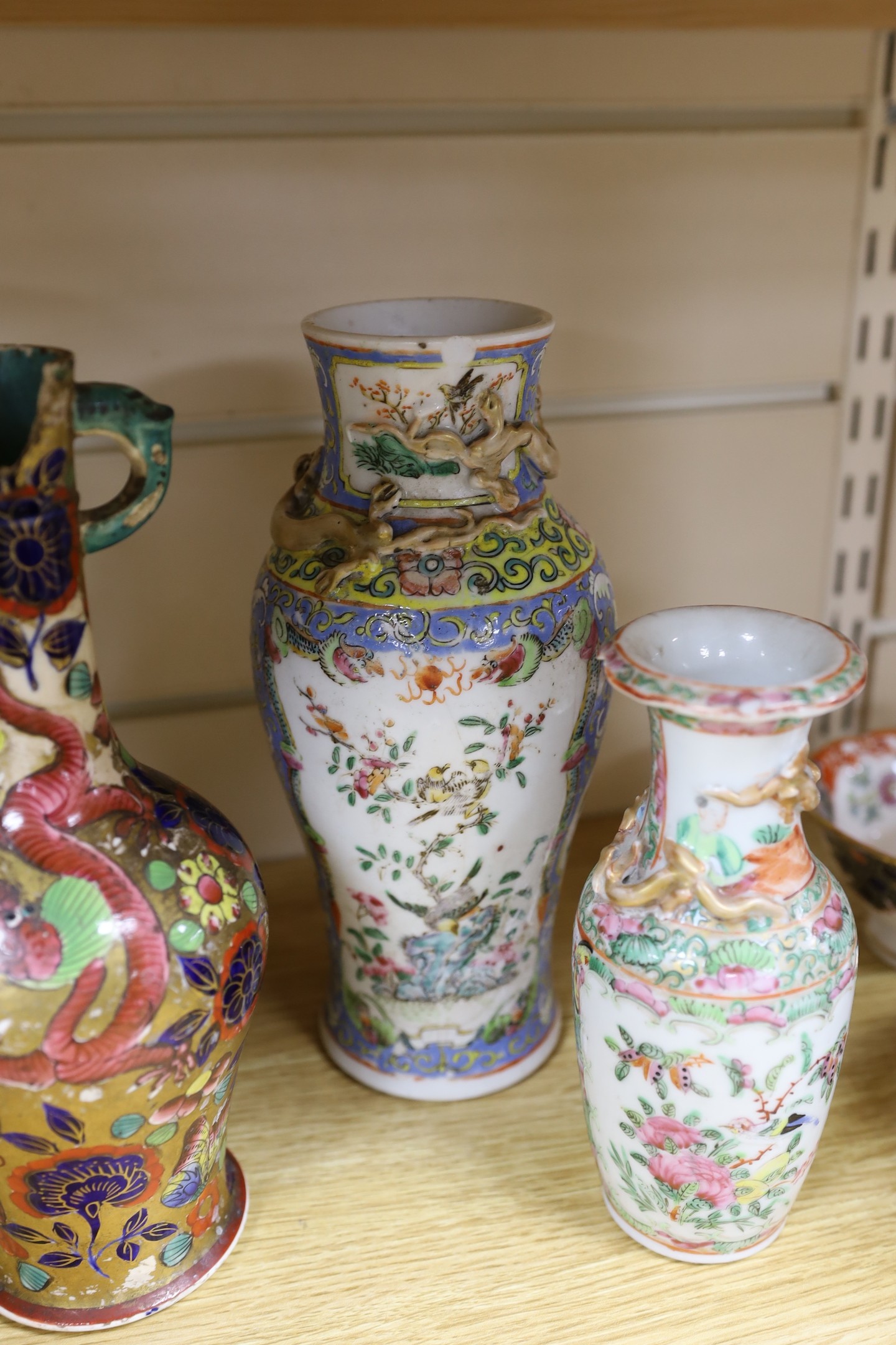 A group of 19th / 20th century Chinese vases and a figure of Guanyin, tallest 25cm